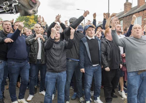 Fans taunt each other at Leppings Lane. Pic Dean Atkins