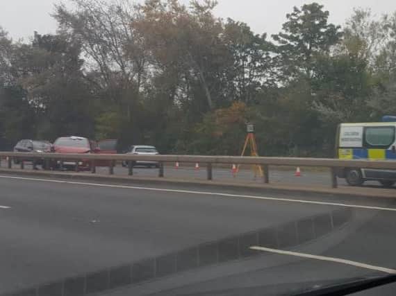 The scene of a four-car collision on the Sheffield Parkway yesterday