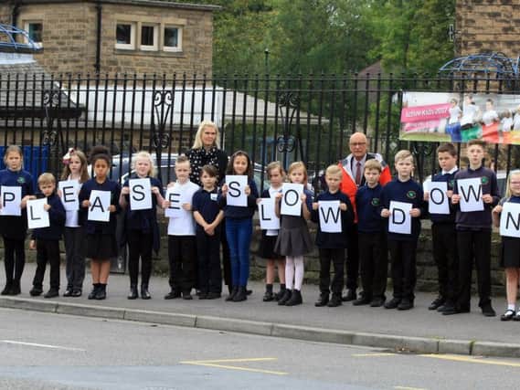 Pupils at Woodseats Primary and Nursery School stage a protest outside the school gates (photo: Chris Etchells)