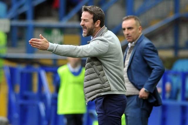 1 October 2017......     Sheffield Wednesday v Leeds United. Skybet Championship Leeds manager Thomas Christiansen with Wednesday's boss Carlos Carvalhal. Picture Tony Johnson.