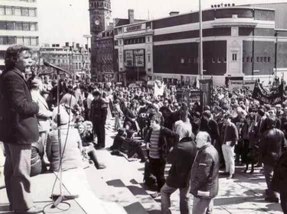 Bill Michie addresses a rate-capping demonstration in Sheffield