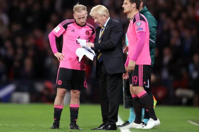 Scotland manager Gordon Strachan gives instructions to Barry Bannan during the 2018 FIFA World Cup Qualifying, Group F match at Hampden Park, Glasgow. PRESS ASSOCIATION Photo.