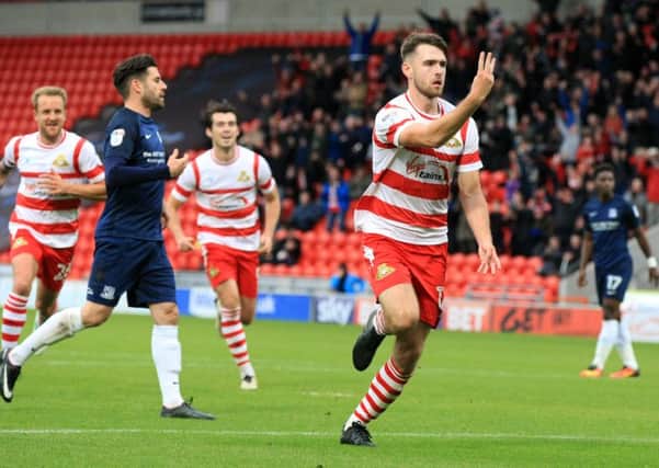 Doncaster Rovers v Southend United at The Keepmoat Stadium - Saturday October 7th 2017. Doncaster player Ben Whiteman scores from the penalty spot. Picture: Chris Etchells