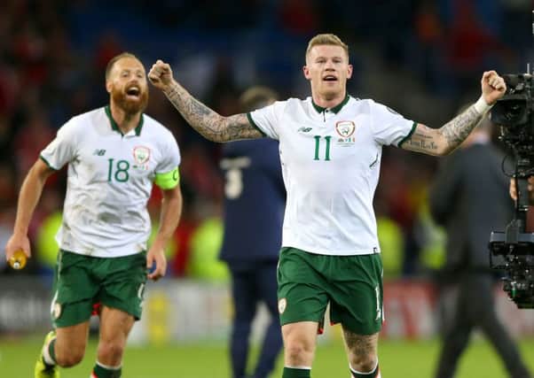Republic of Ireland's James McClean aknowledges the fans after the final whistle. Photo  Nigel French/PA Wire.