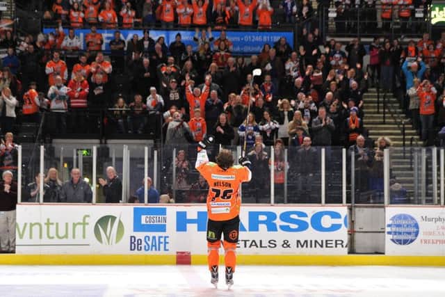 Levi Nelson takes the applause of the Sheffield Steelers' fans - March 2016.

Picture: Dean Woolley