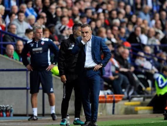 A frustrated Carlos Carvalhal shows his frustrations on the sidelines at Bolton