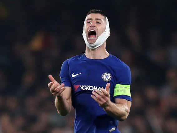 Gary Cahill injured his chin in Wednesday night's Champions League draw for Chelsea against Roma