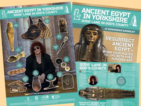 Ancient Egypt in Yorkshire poster celebrating Prof Joann Fletcher's curated exhibitions in Barnsley