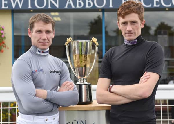 Champion jockey Richard Johnson (left) with one of his main challengers for this year's title trophy, Sam Twiston-Davies. (PHOTO BY: Fiona Crawford)
