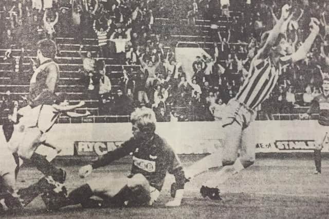 John pearson celebrates after scoring just 13 seconds into the game against Bolton Wanderers in September 1982