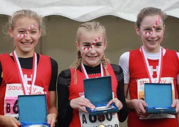 The gold-winning Hallamshire Under-13 girls l-r: Georgia Robertson, Ruby Simpson and Emma Shipley. Photo:  Thea Bristow