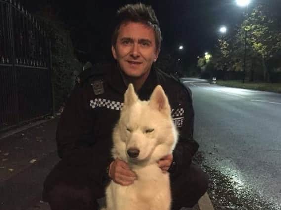 Police officers rescued a dog found wandering around a Sheffield suburb