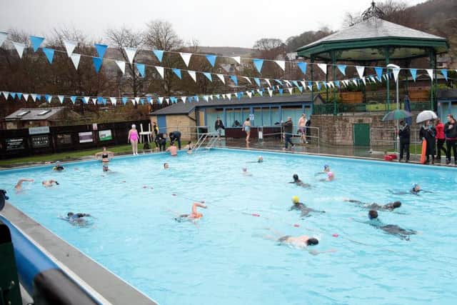 Brave souls take to the water in the annual open air swimming event at Hathersage Swimming Pool, Hathersage, United Kingdom, 1st January 2017. Photo by Glenn Ashley.