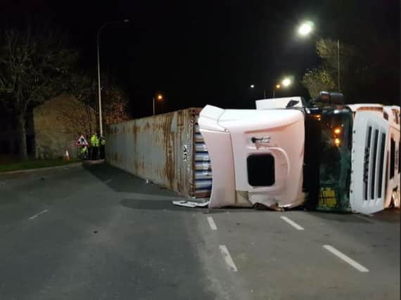 A lorry overturned in Shepcote Lane, Sheffield
