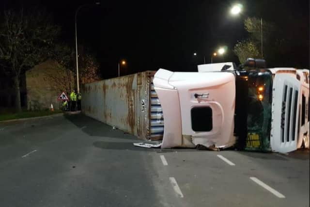 A lorry overturned in Shepcote Lane, Sheffield