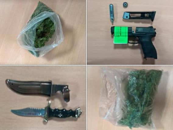 Police confiscated cannabis, a knife and replica gun