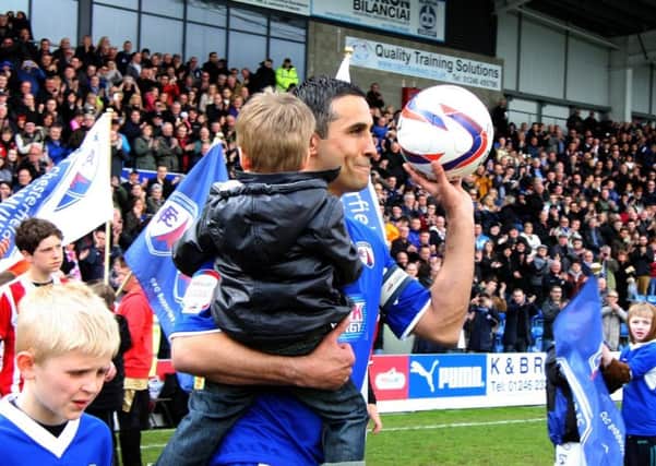 Jack Lester walks out at the Proact for his last game for Chesterfield