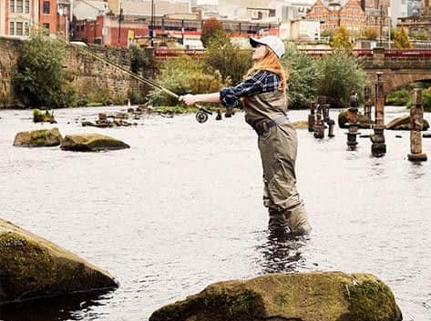 Jess goes fly fishing in Sheffield. (Photo: Tom Cockram).