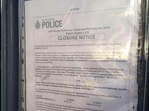 The closure notice issued by police