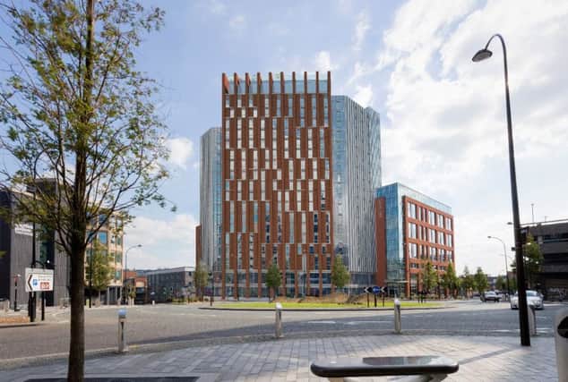 An artist's impression of the approved 21-storey tower of student flats, showing how it will look from Furnival Square. Picture: Urban Innovations