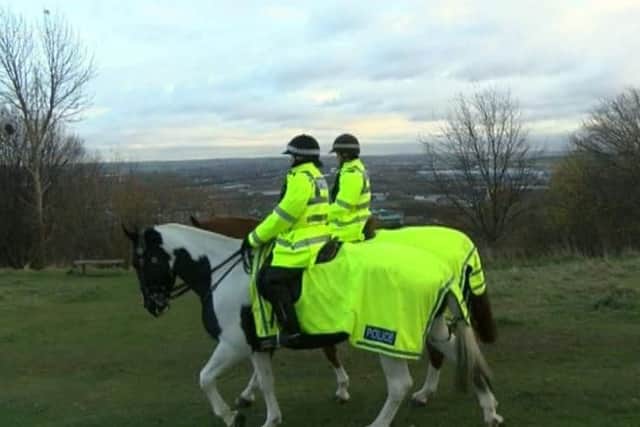 Mounted officer search Wincobank Common today. Picture: BBC Look North