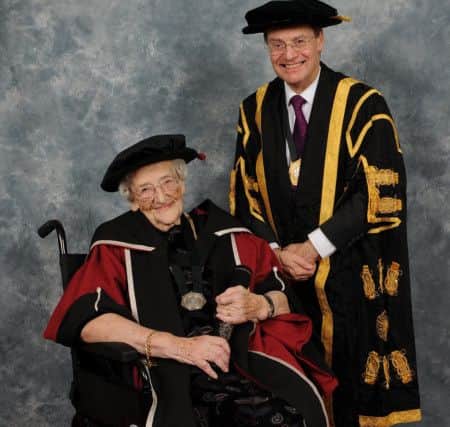 Dorothy Fleming with Sheffield Hallam University vice-chancellor Chris Husbands