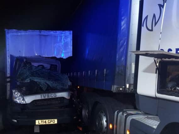 Four lorries and a box van were involved in a collision on the M1 today