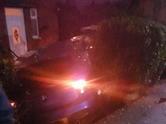 A car crashed through a wall and ended up in a garden in Sheffield in the early hours of this morning