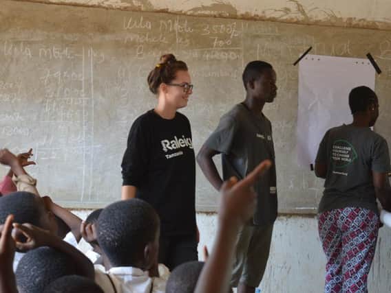 Madalaine Thomas at a school in Tanzania