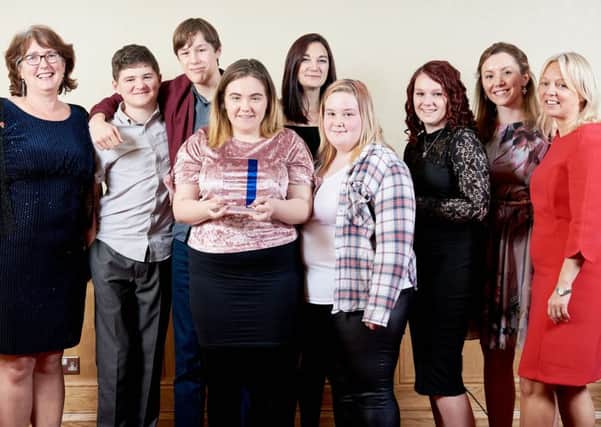 The Barnsley Children and Adolescent Mental Health Service (CAMHS) participation group made a film about their experiences of mental health and what it is like to receive NHS treatment.
L-R: Jane Love, Archie Whitehead, Matthew Townend (correct), Beth
Simpson, Hayley Sapsford (behind), Chloe Simpson, Leanne Quinn (black dress), Kate Henry, Lesley White (red dress).