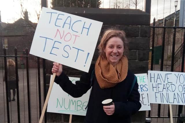 Parent Francyne Johnson, who set up a petition in support of the teachers, on the picket line