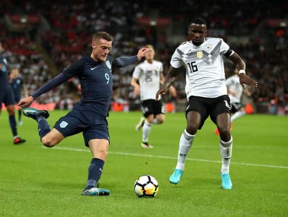 Jamie Vardy in action for England against Germany, has been described by his Leicester City boss Claude Puel as 'the complete player'