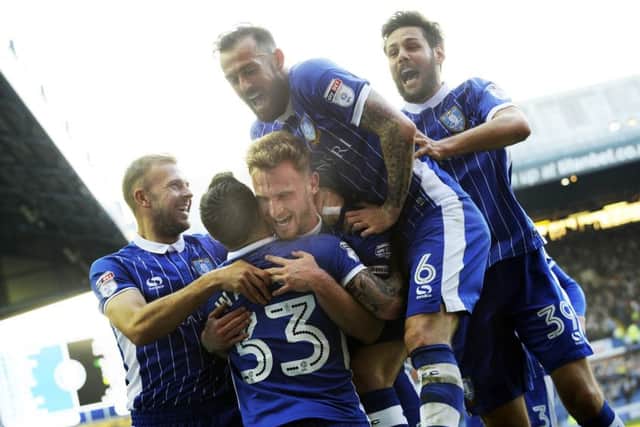 Flashback: Tom Lees celebrates his goal in the Owls' win over Newcastle back in April