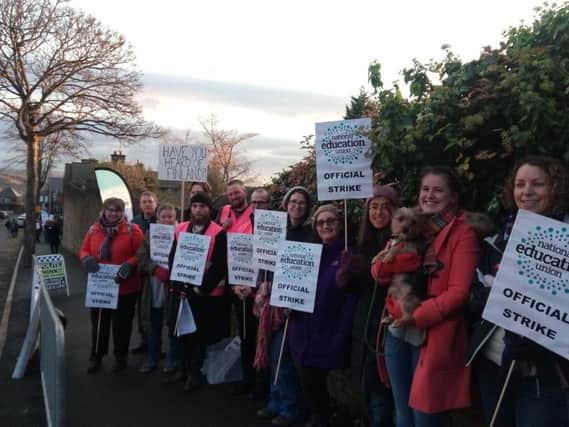 National Education Union members on the picket line outside Westways Primary School, in Crookes on the first day of strike action