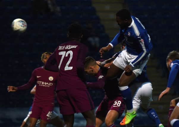 Picture Andrew Roe/AHPIX LTD, Football, Checkatrade Trophy Group Stage, Chesterfield v Manchester City U21's, Proact Stadium, 29/11/17, K.O 7pm

Chesterfield's Jerome Binnom-Williams heads wide

Andrew Roe>>>>>>>07826527594