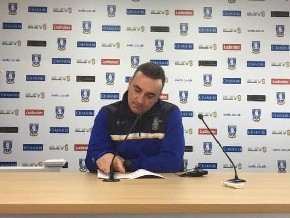 A studious Carlos Carvalhal ahead of his pre-match press conference