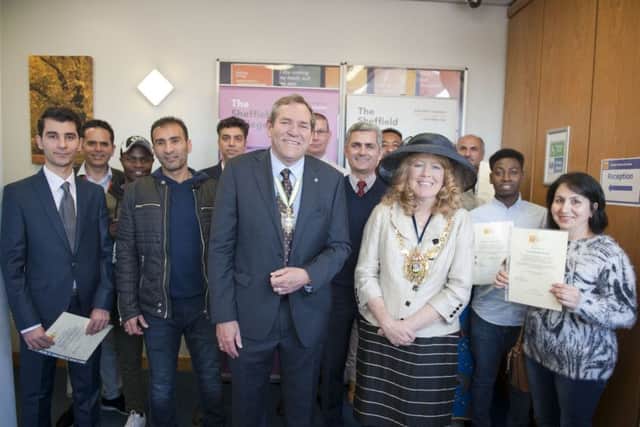Master Cutler Kenneth Cooke and Lord Mayor Councillor Anne Murphy with students