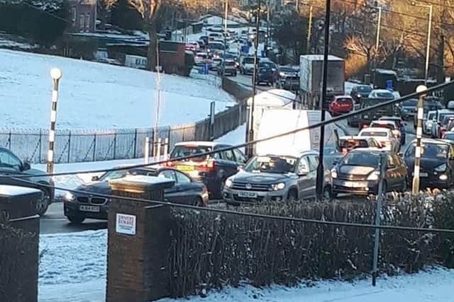Tailbacks believed to have been caused by work on Bochum Parkway (photo by Maria Green)