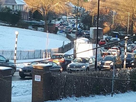 Tailbacks believed to have been caused by work on Bochum Parkway (photo by Maria Green)