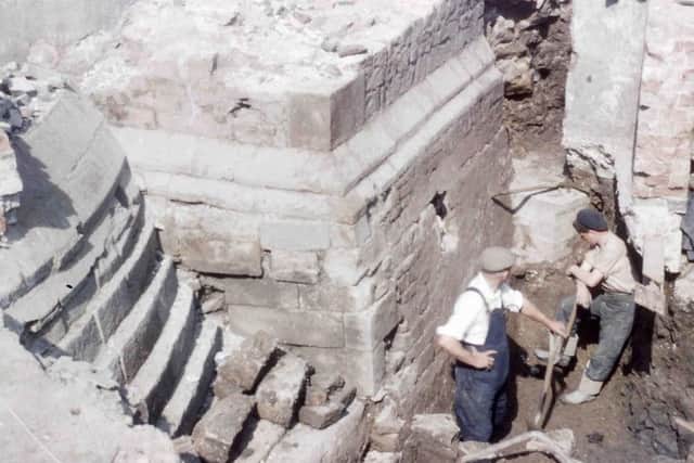 Excavations during the 1950s expose part of the castle gatehouse (Museums Sheffield)