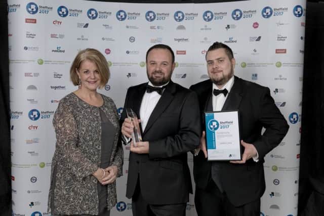 Sheffield Business Awards 2017 Lynda Hinxman of SBS, Stephen Naylor and Martin Fox of Doordeals