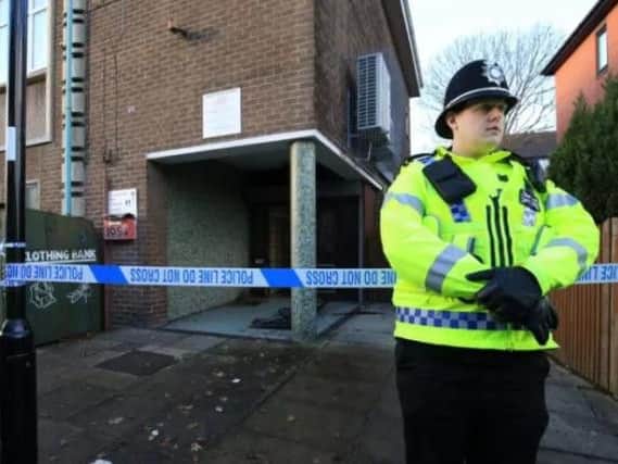 Police outside Fatima Community Centre, where searches have now concluded, earlier this week