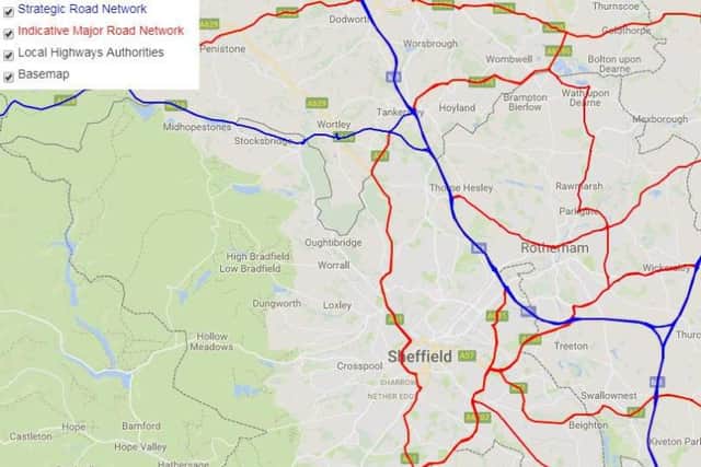 The roads in red are the ones which could be included in the new major roads network (Department for Transport)