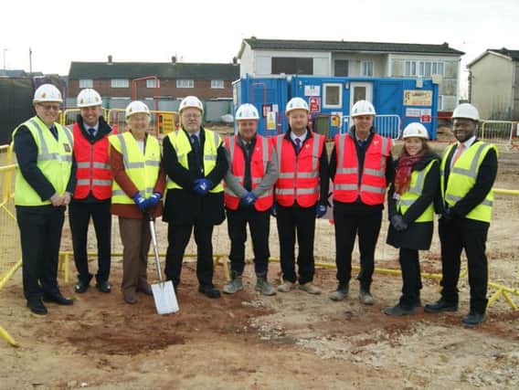 Partners celebrating by breaking the ground for a housing development in Bristol Grove Wheatley, Doncaster.