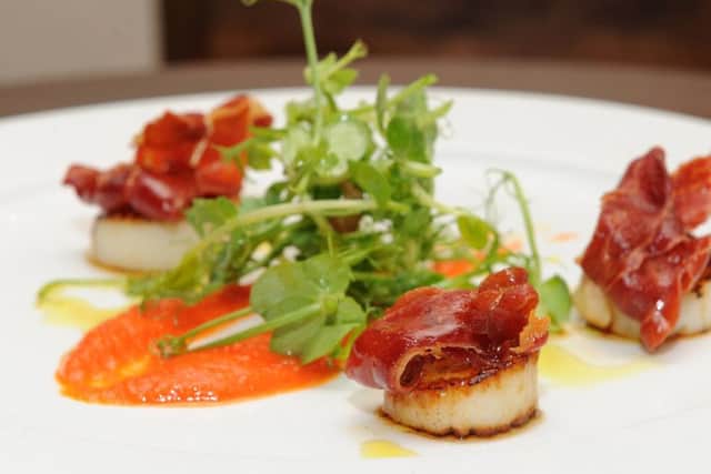 Pan fried scallops with cured ham at Casa Mia, Wostenholm Road.