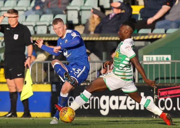 Picture by Gareth Williams/AHPIX.com; Football; Sky Bet League Two; Yeovil Town v Chesterfield FC; 20/01/2018 KO 15.00; Huish Park; copyright picture; Howard Roe/AHPIX.com; Alex Whitmore plays the ball forward