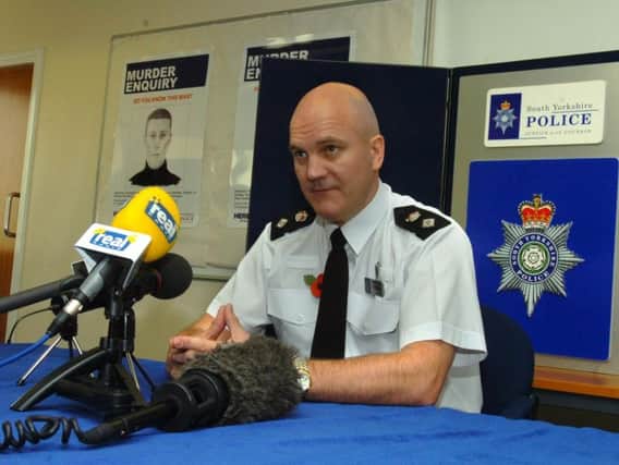 Former South Yorkshire Chf Supt Paul Broadbent speaks to the media in relation to the murder of Sheffield woman Michaela Hague in 2004