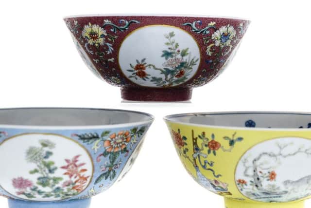 These three Chinese bowls between them sold for 62,000, which was many times their estimated value (photo: Hansons Auctioneers and Valuers)