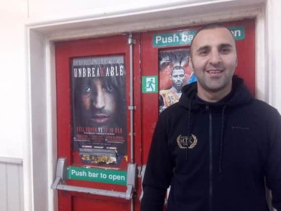 Amer Khan and Kell Brook posters at the Ingle gym