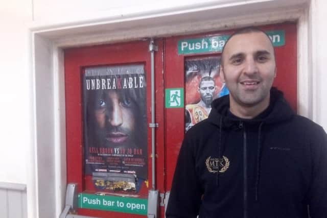 Amer Khan and Kell Brook posters at the Ingle gym